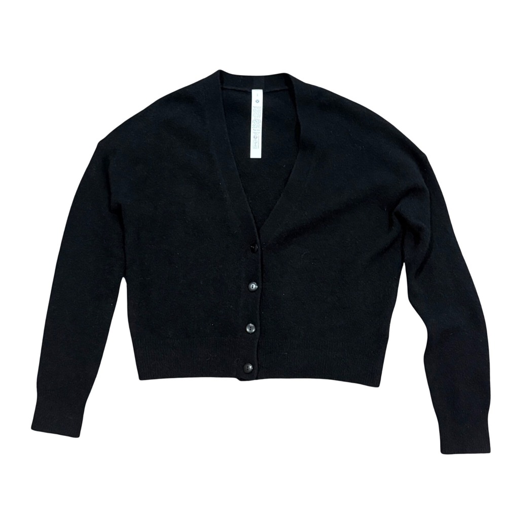 Lululemon Alpaca-Blend V-Neck Black Cardigan Sweater  Women Size Small New